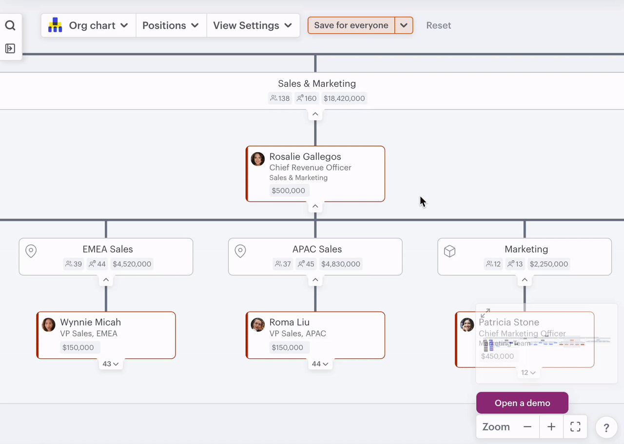 How to use the view options on your organizational chart