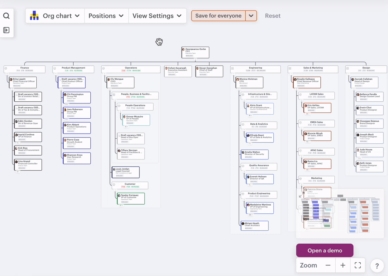 How to use the view options on your organizational chart