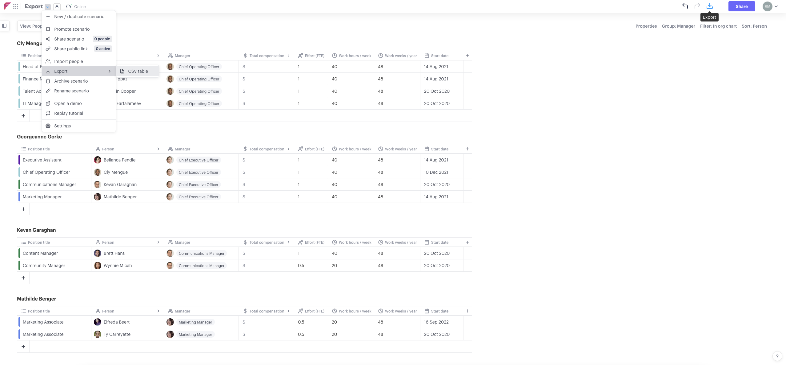 Export CSV alphabetically